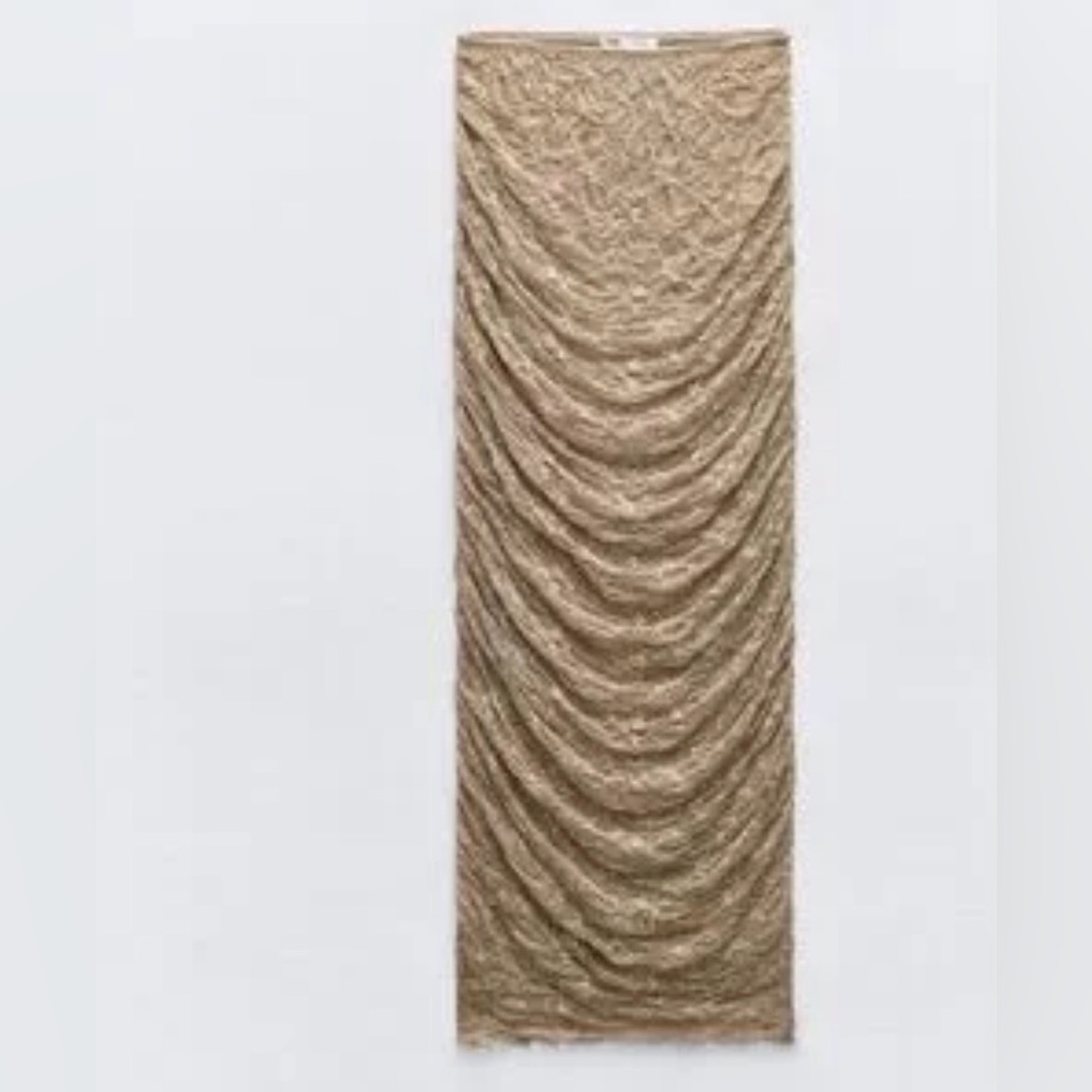 Zara Tan Mesh Laci Skirt with Rhinestone Embellishment